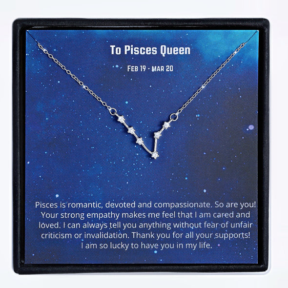 Zodiac Sign Necklace S925 Real 925 Sterling Silver Necklace ---Pisces