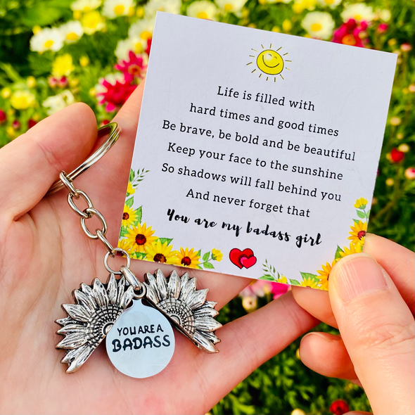 Inspirational Sunflower Keychain-YOU ARE A BADASS ❤️
