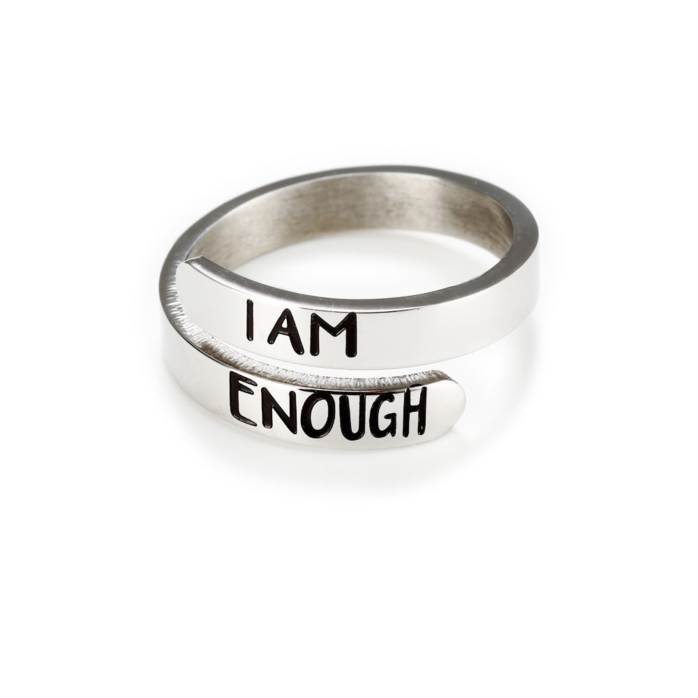 Inspirational adjustable Cross Lettering Ring